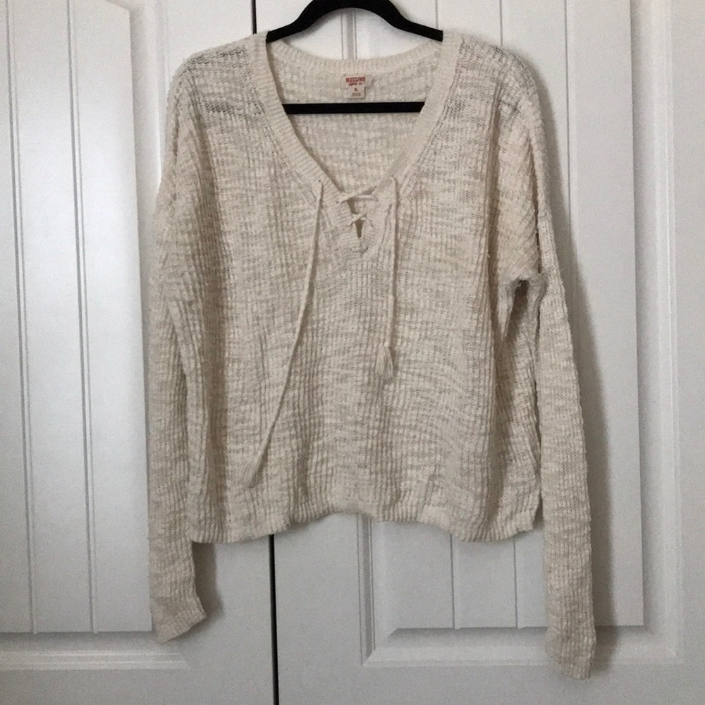 Cream Lace Front Light Sweater